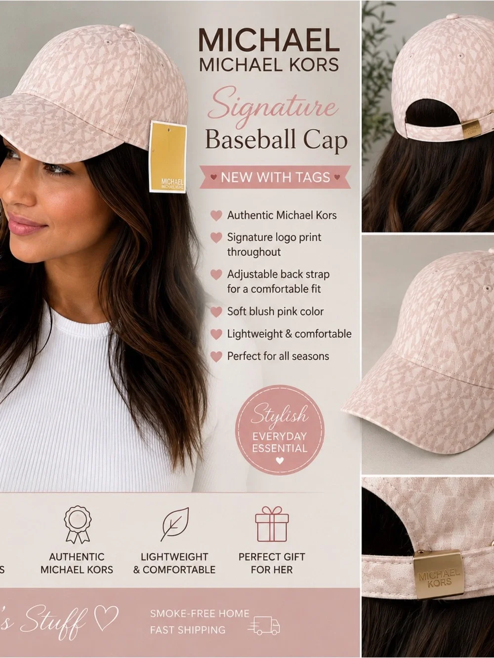 Michael Kors Blush Pink Signature Baseball Cap